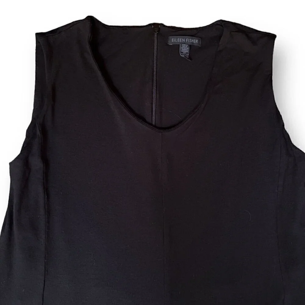 Eileen Fisher Womens Jumpsuit XXS Black Stretch V-neck Wide Leg Crop Minimalist